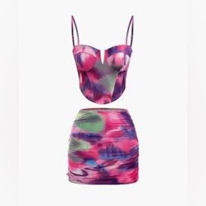 Vibrant Multicolor Bustier and Skirt Set